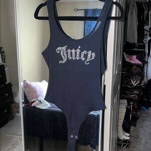 Black Juicy Bodysuit with Rhinestone Logo
